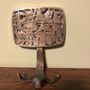 VTG 60s Peace To All Who Enter Terra Sancta Guild Coat Hook Candle Holder *READ*